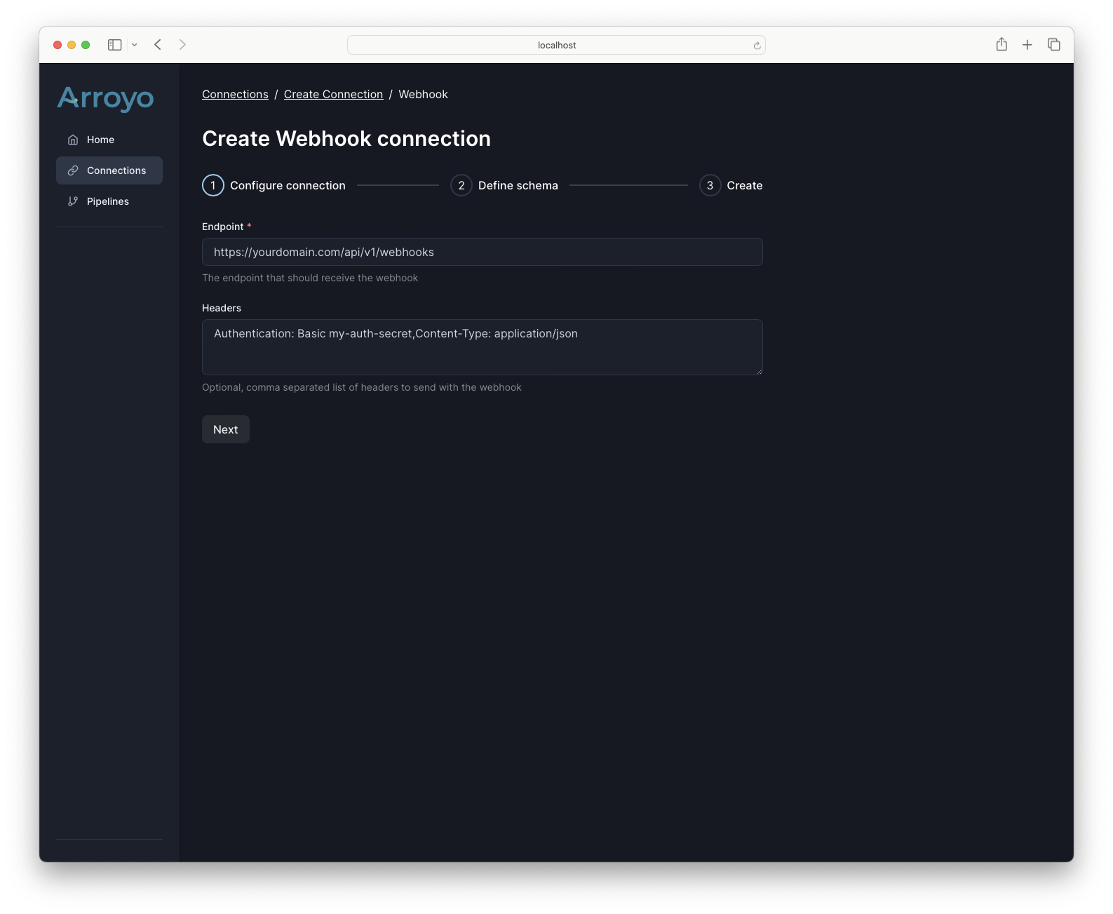 Webhook sink creationg flow